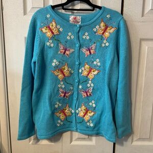 Quacker Factory Grannycore Embroidered Butterfly Cardigan - Lights Up - Size L